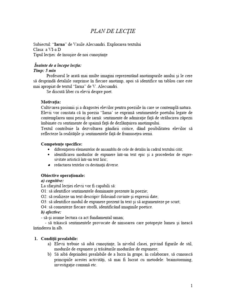 PLAN DE LECTIE - Metode Active - Interactive | PDF