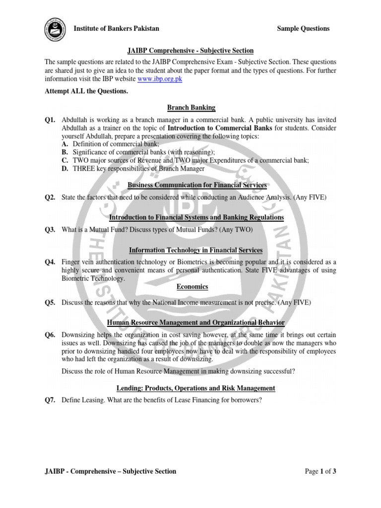 JAIBP Exam Sample Questions Guide | PDF | Banks | Debits And Credits