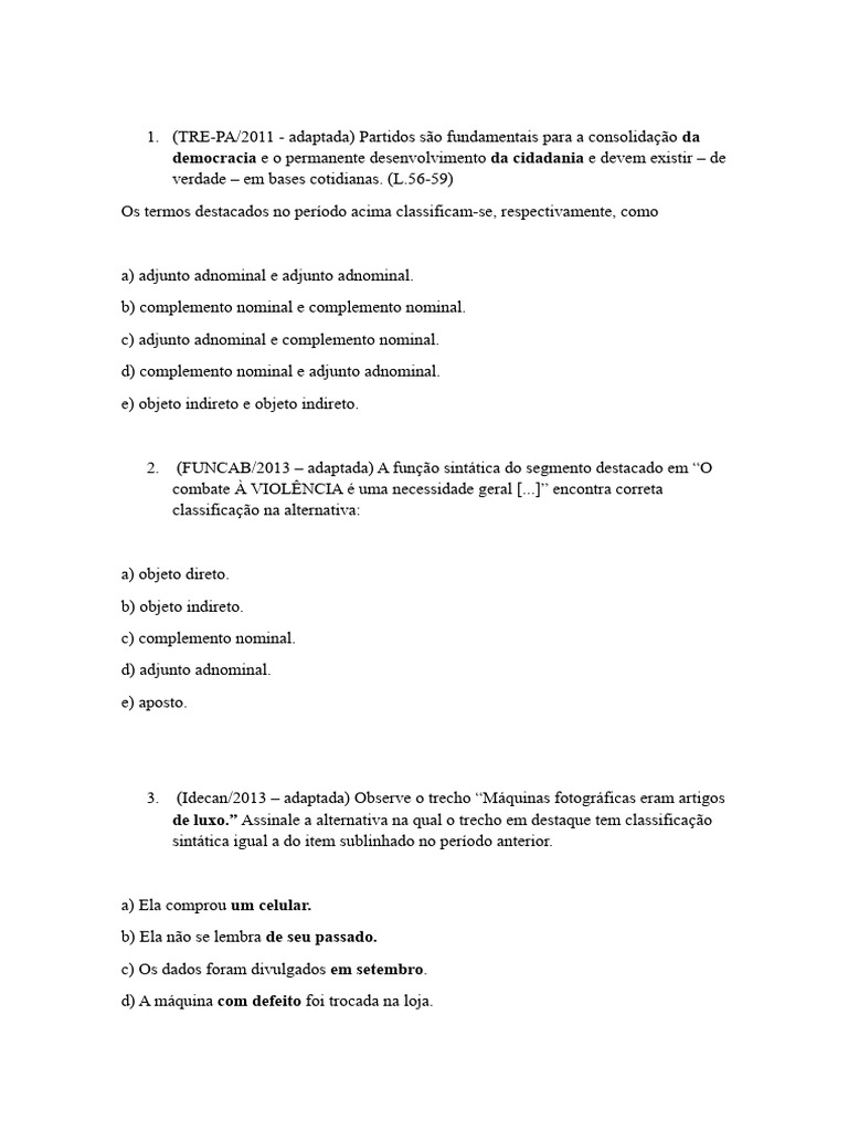 Diferença entre Adjunto e Complemento | PDF | Substantivo | Gramática