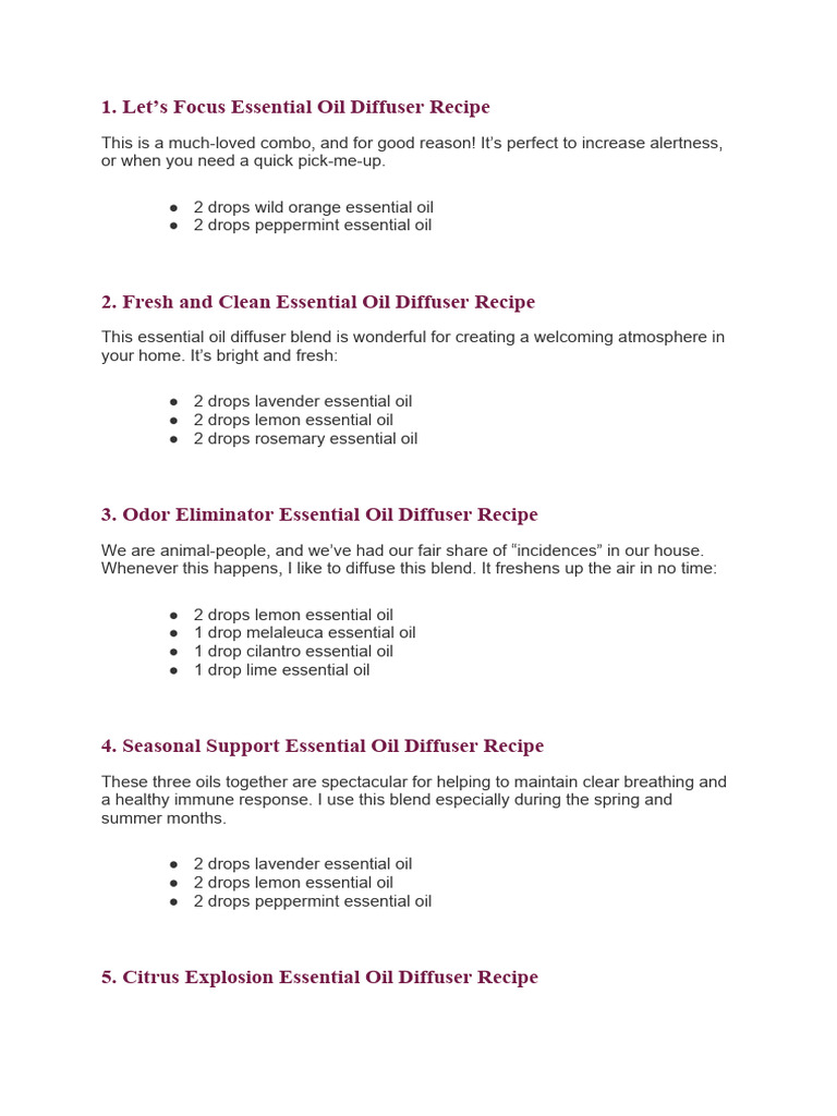 Essential Oil Diffuser Recipes Guide | PDF | Essential Oil | Clove
