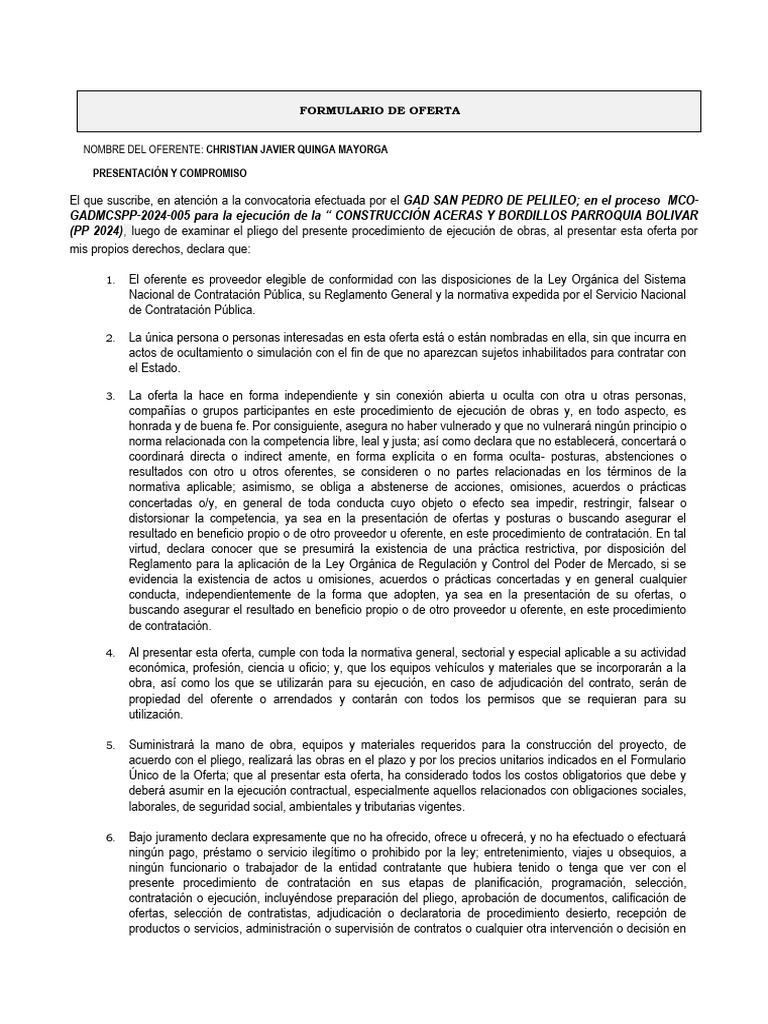 Oferta para Construcción de Aceras y Bordillos | PDF | Oferta (economía ...