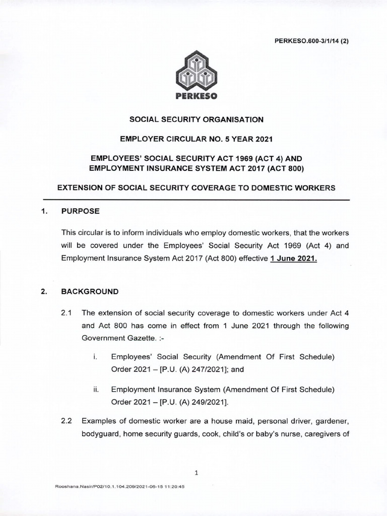 SOCSO Coverage for Domestic Workers | PDF | Identity Document | Business