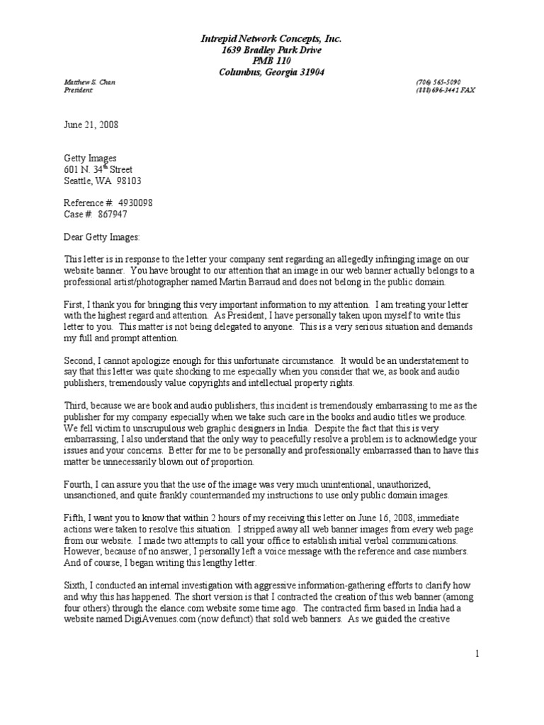 Matthew Chan Rebuttal To Getty Images Settlement Demand Letter