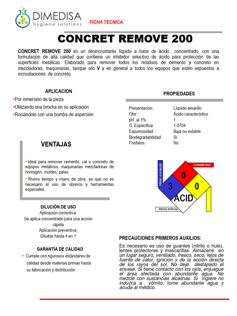 CONCRET REMOVE 200 - Ficha Tecnica | PDF | Hormigón | Cemento