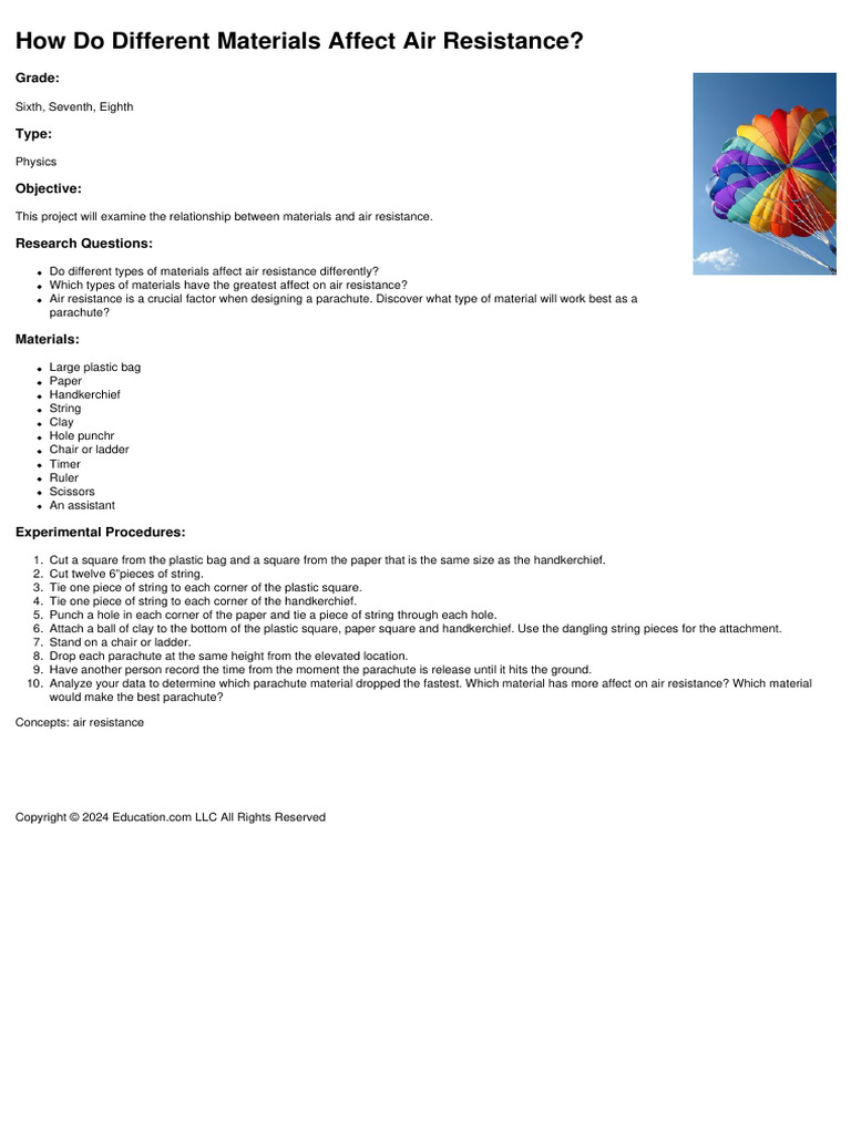 Materials Affect Air Resistance | PDF