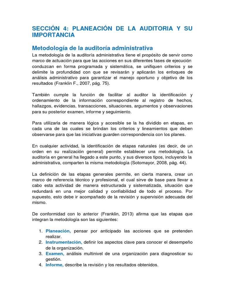 SECCIÓN 4 Planeación de La Auditoria Administrativa | PDF | Auditoría ...