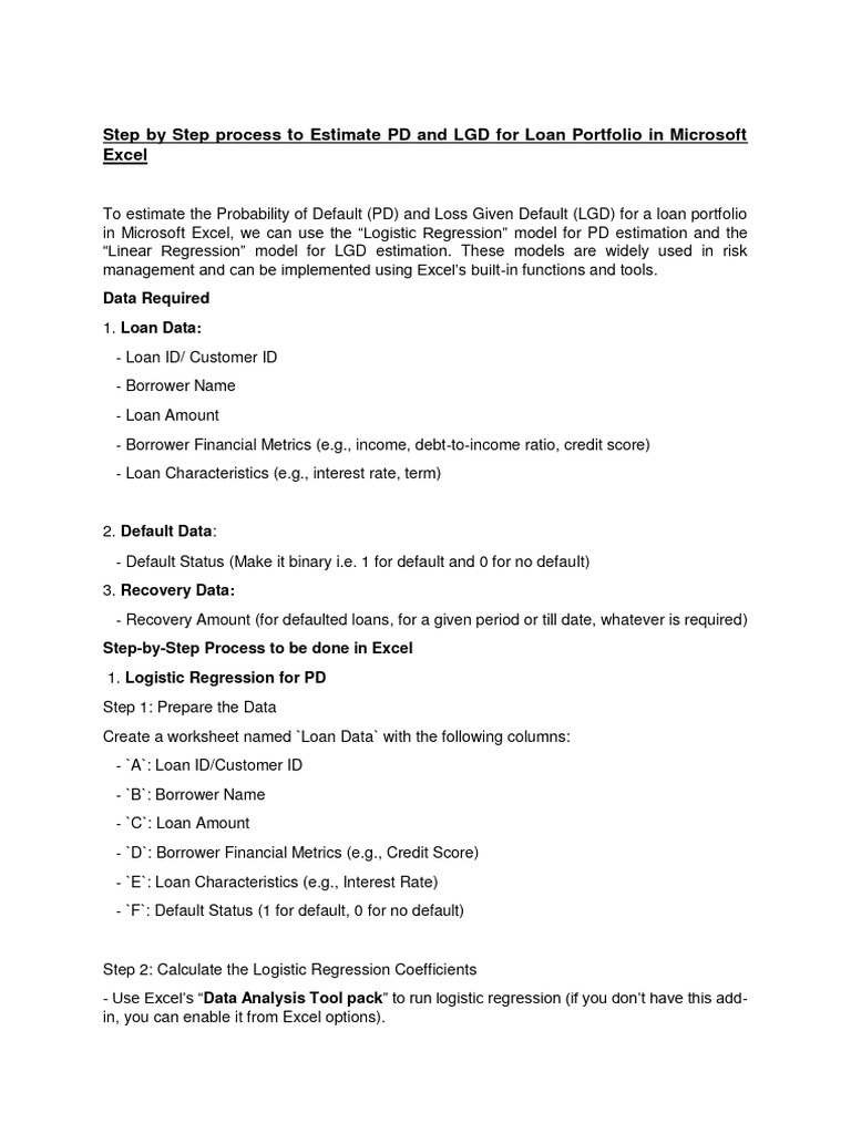 Simple pd and lgd estimation in ms excel pdf logistic regression