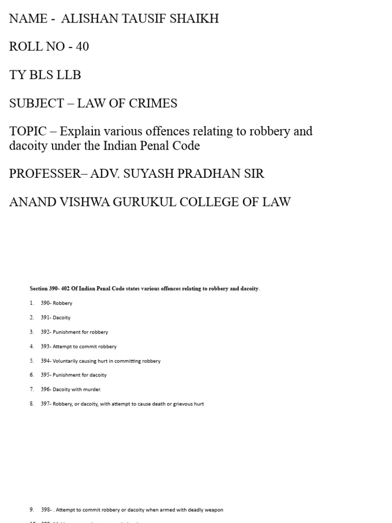 Indian Penal Code: Robbery & Dacoity Offences | PDF | Robbery | Theft