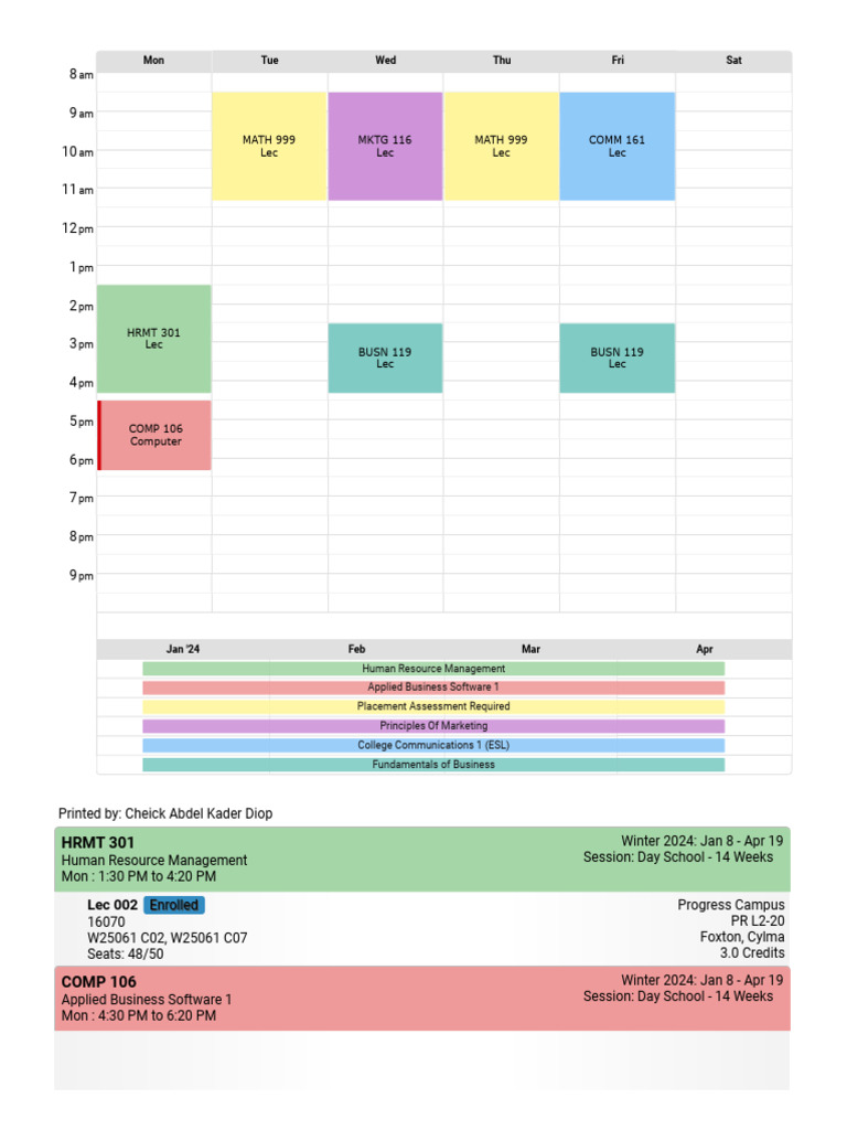 Winter 2024 Course Schedule | PDF