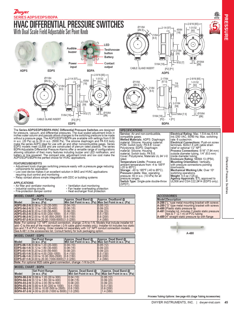 Pressostat Différentiel Fixe 300B - Pour Système De Contrôle De Pression