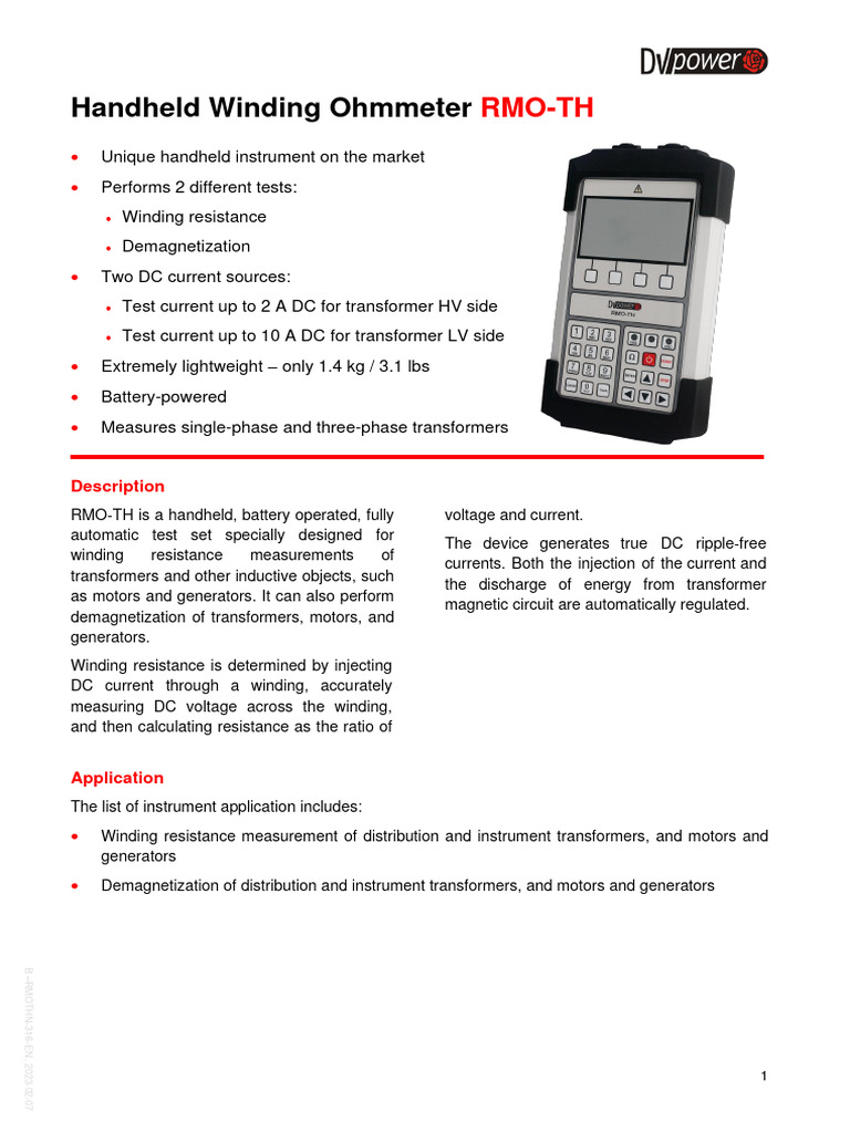 Handheld Winding Ohmmeter RMO-TH | PDF | Transformer | Electric Motor