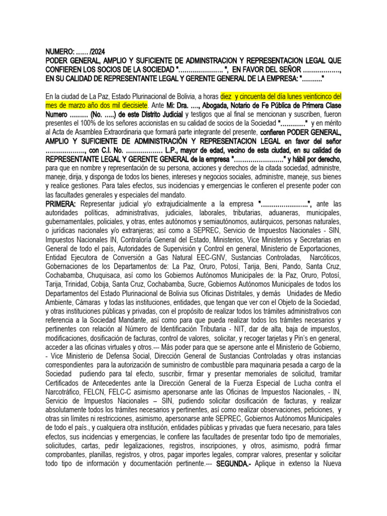 Poder Notarial de Representación Legal | PDF | Bancos | Dinero