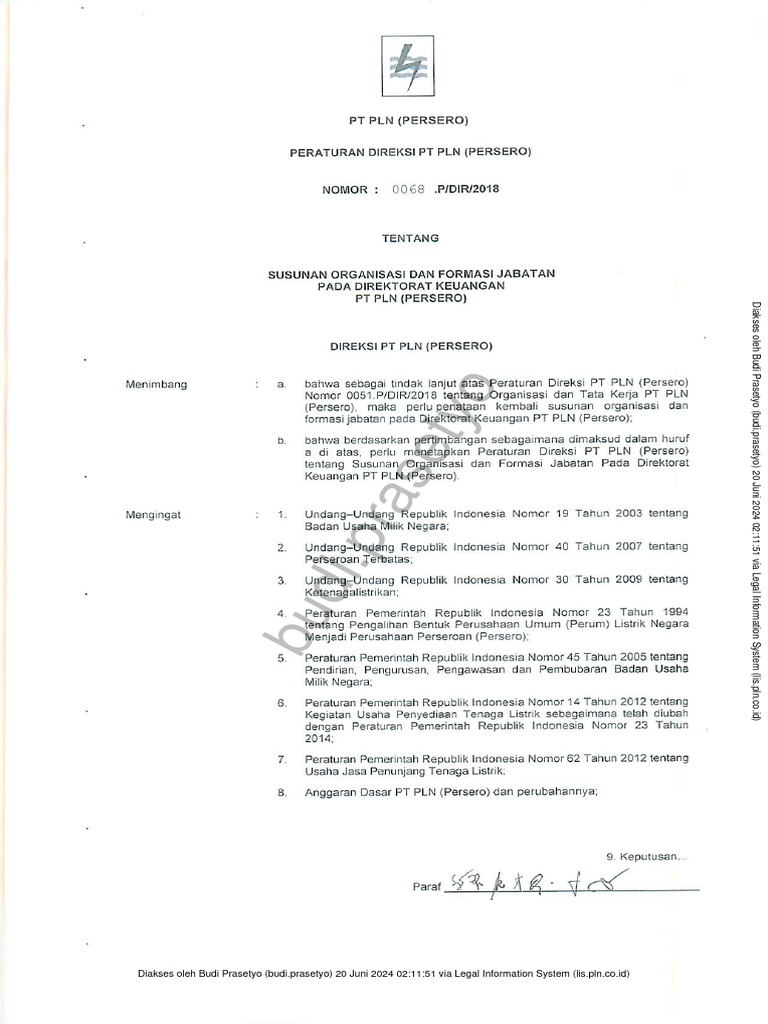 2018.06.21 Peraturan Direksi PT PLN (Persero) No. 0068.P-DIR-2018 ...