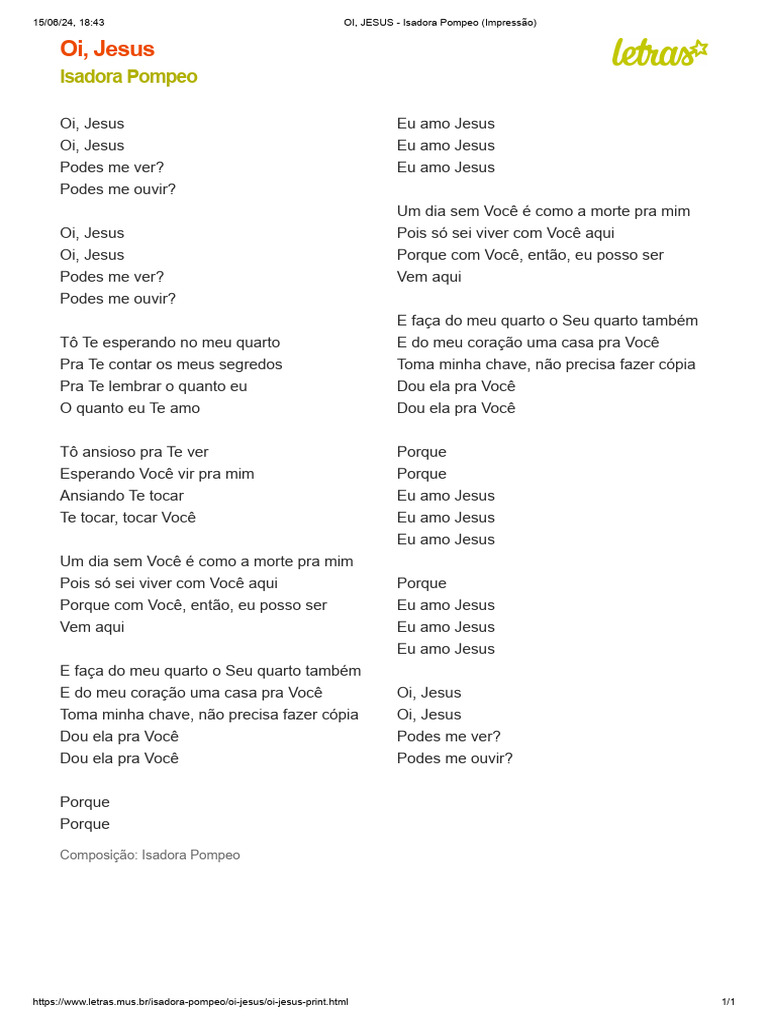 OI, JESUS - Isadora Pompeo (Impressão) | PDF | Música gravada | Álbuns