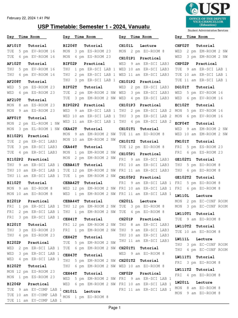 2024 - 01 Class Timetable Version 3 | PDF | Home & Garden | Technology ...