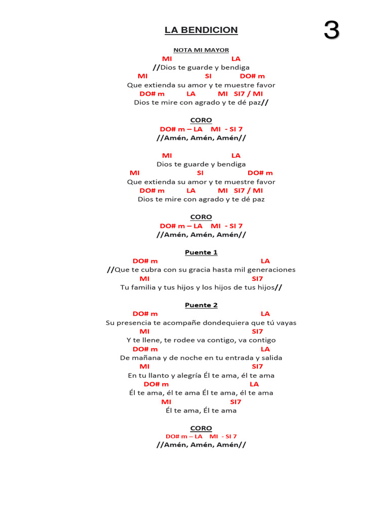 La Bendicion Acordes | PDF