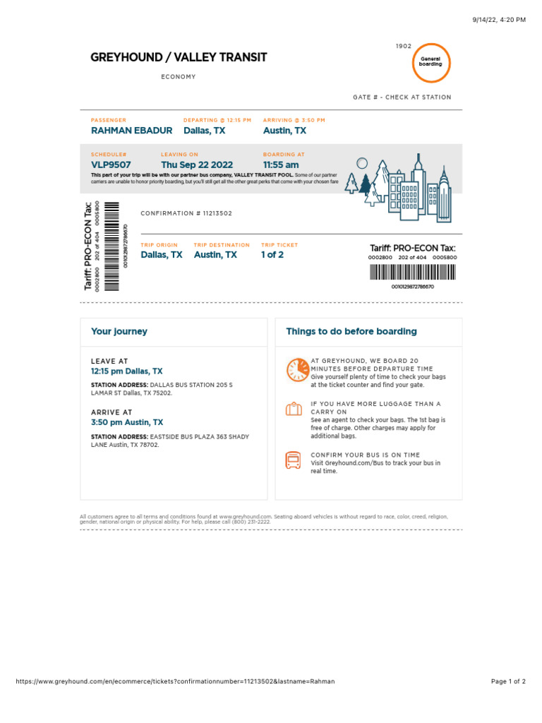 Greyhound Ticket PDF Land Transport Public Transport