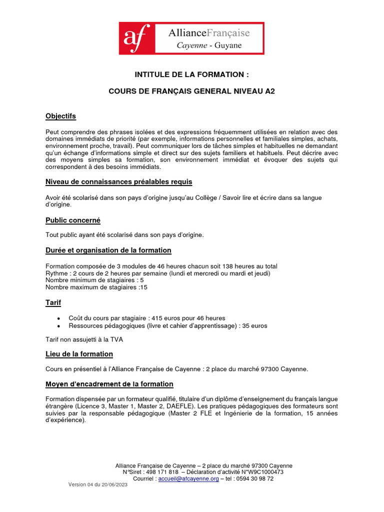 Programme de Formation A2 | PDF | Pédagogie