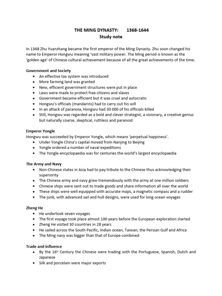 Overview of the Ming Dynasty (1368-1644) | PDF | China | World Politics