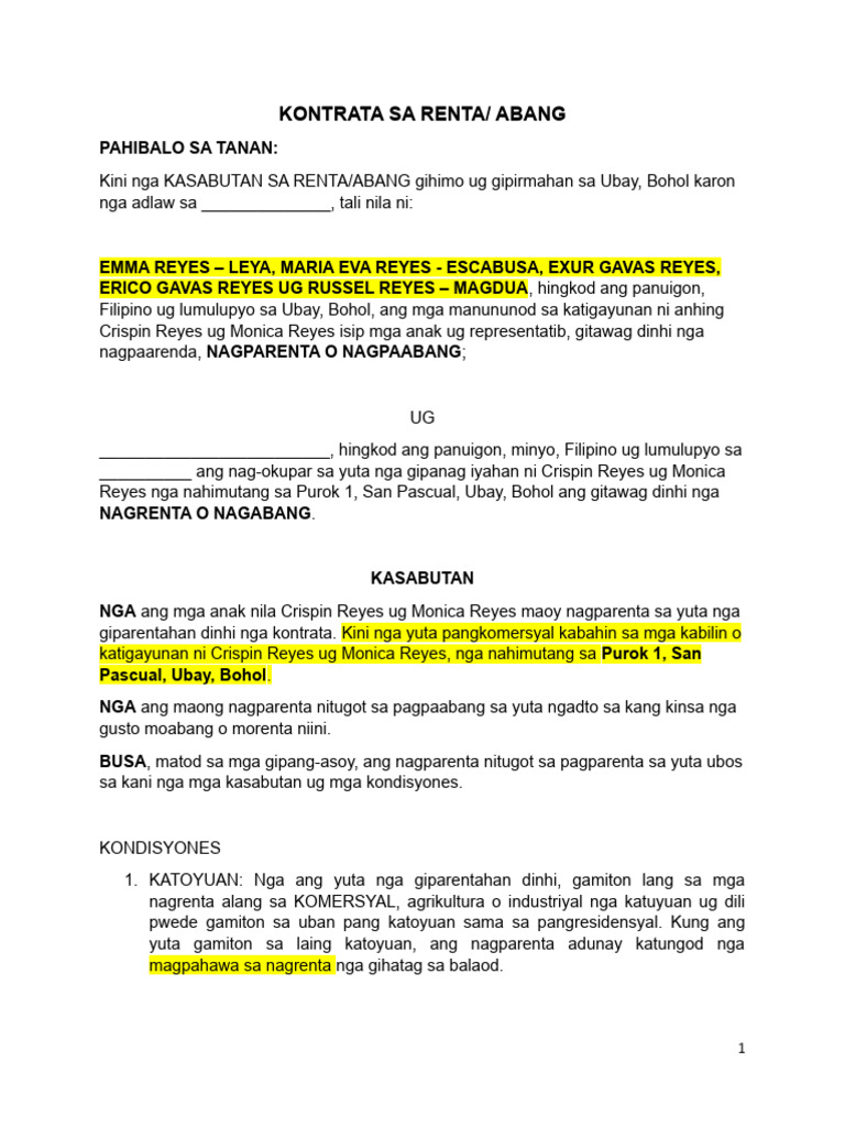 Kontrata Sa Renta | PDF
