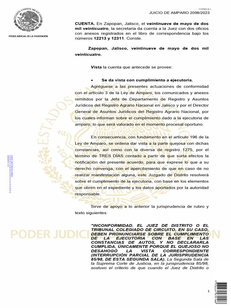 Proceso del Juicio de Amparo 2098/2023 | PDF | Caso de ley | Sentencia ...
