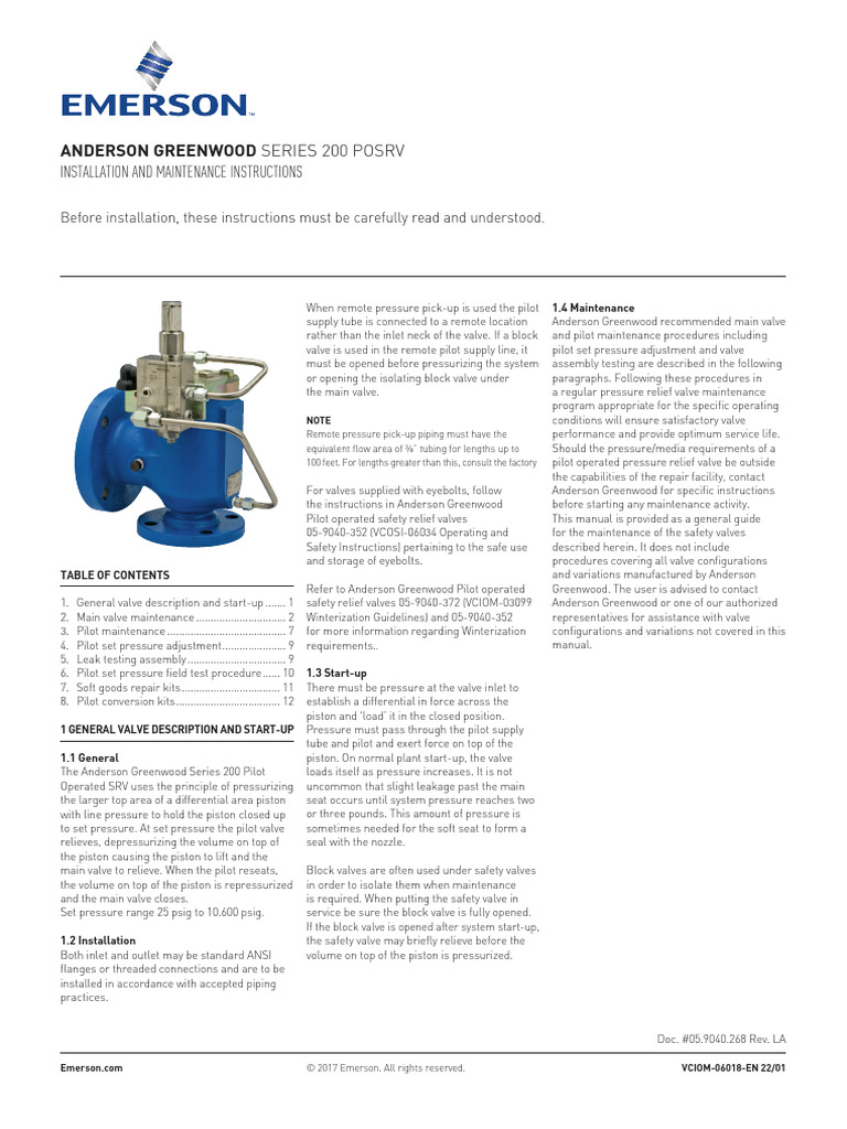 Anderson Greenwood Series 200 Manual | PDF | Valve | Leak