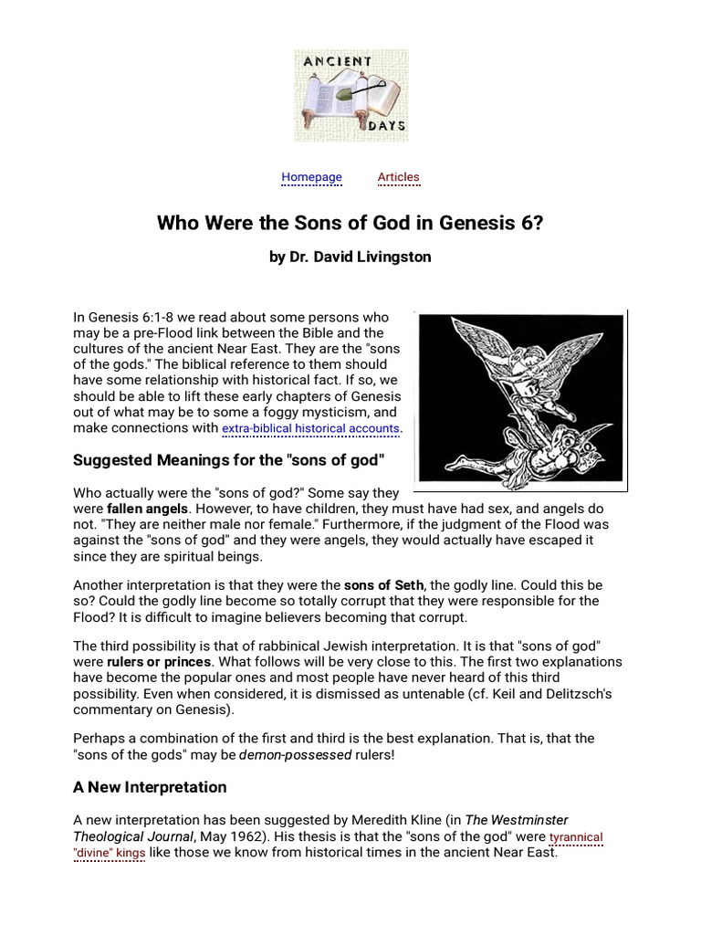 Ancient Days Who Were The Sons Of God In Genesis 6 By David