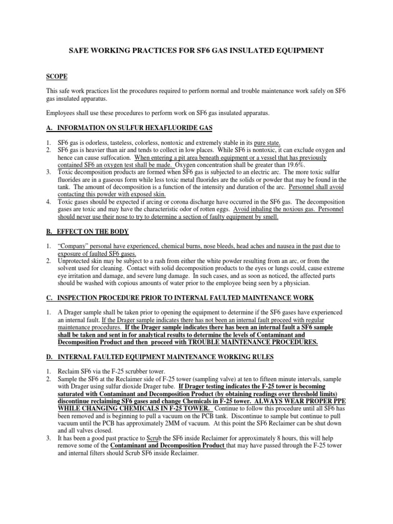 SF6 Gas Safety and Maintenance Practices | PDF | Sodium Hydroxide ...