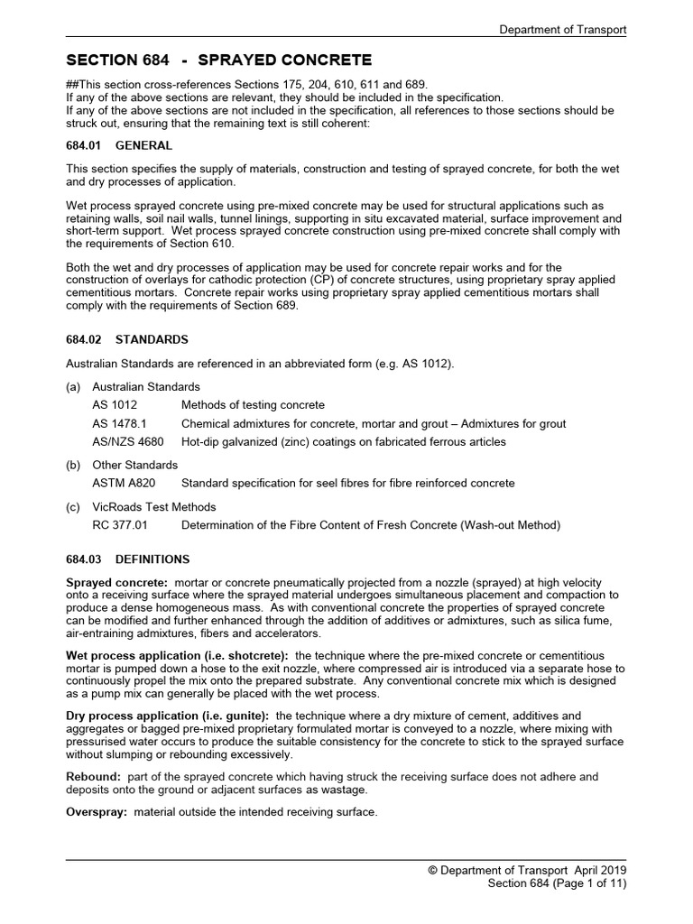 Sprayed Concrete Specifications Guide | PDF | Concrete | Civil Engineering