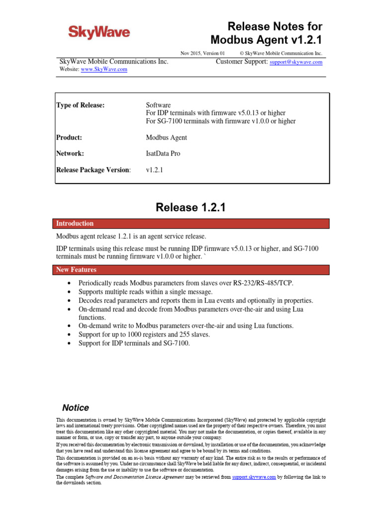 Release Notes Modbus 1 2 1 | PDF | Copyright | Software Engineering