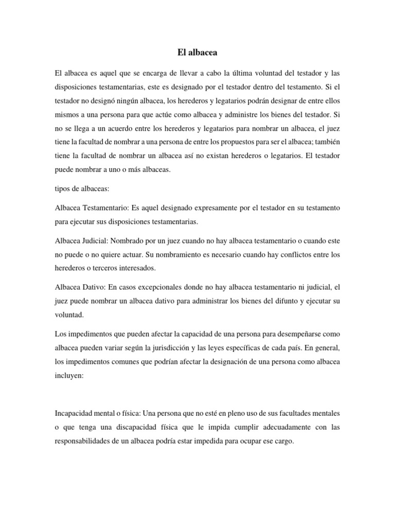 Resumen El Albacea | PDF | Albacea | Justicia
