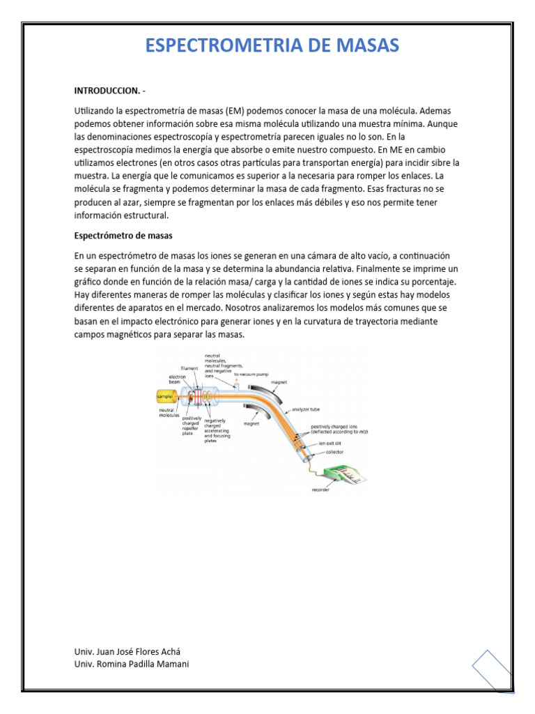 ESPECTROMETRIA DE MASAS | PDF | Espectrometría de masas | Espectrómetro