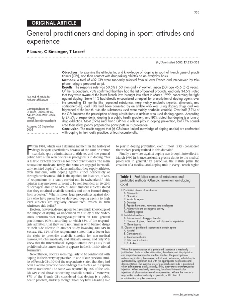 French GPs' Views on Doping in Sports | PDF | Doping In Sport | Drugs