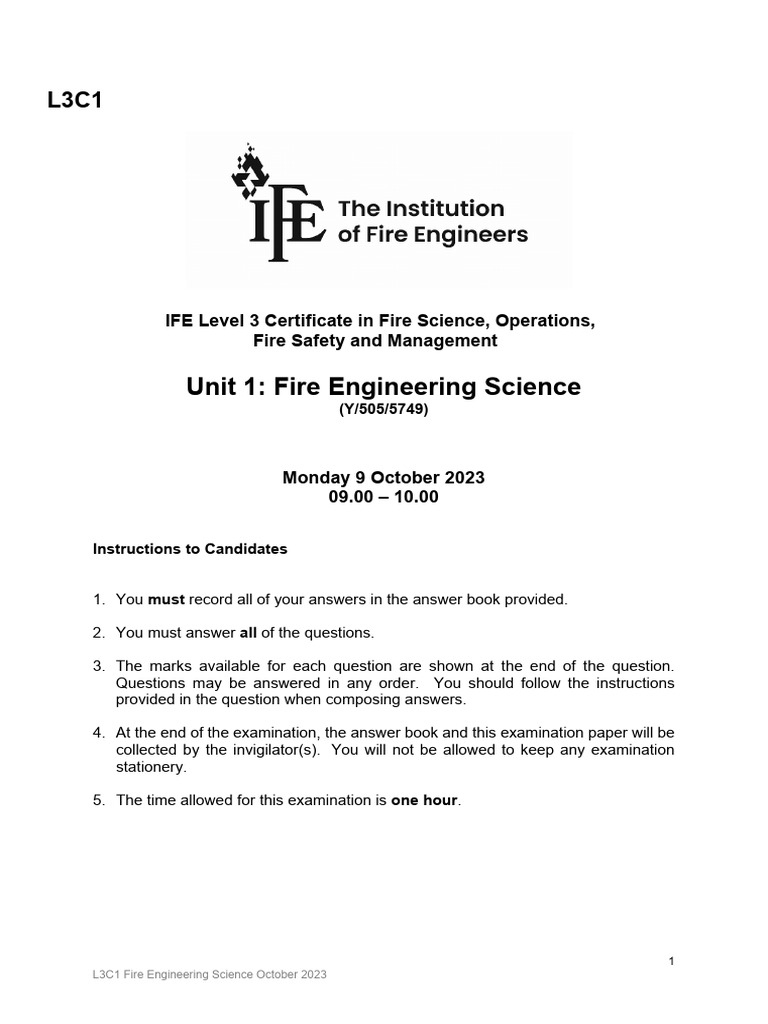 L3C1 Fire Engineering Science Exam Guide | PDF | Heat | Engineering