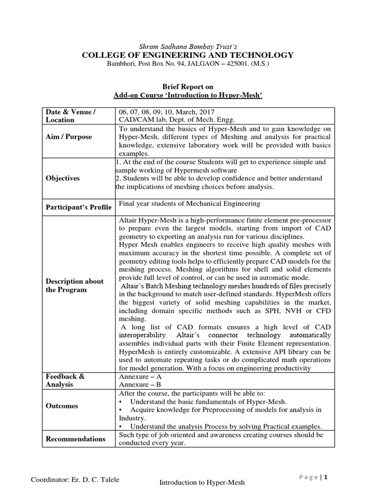 Introduction to Hyper-Mesh Course Report | PDF | Computer Aided Design ...