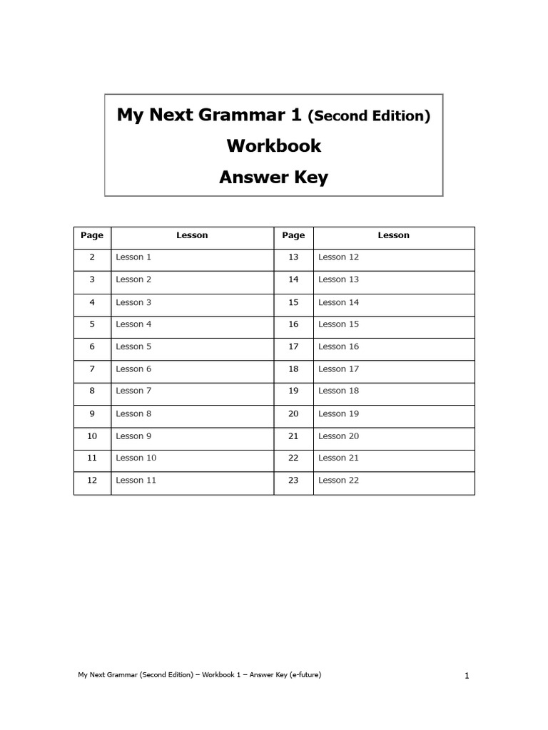 My_Next_Grammar(2nd)_Workbook_1_Answer key | PDF | Grammar | Linguistics