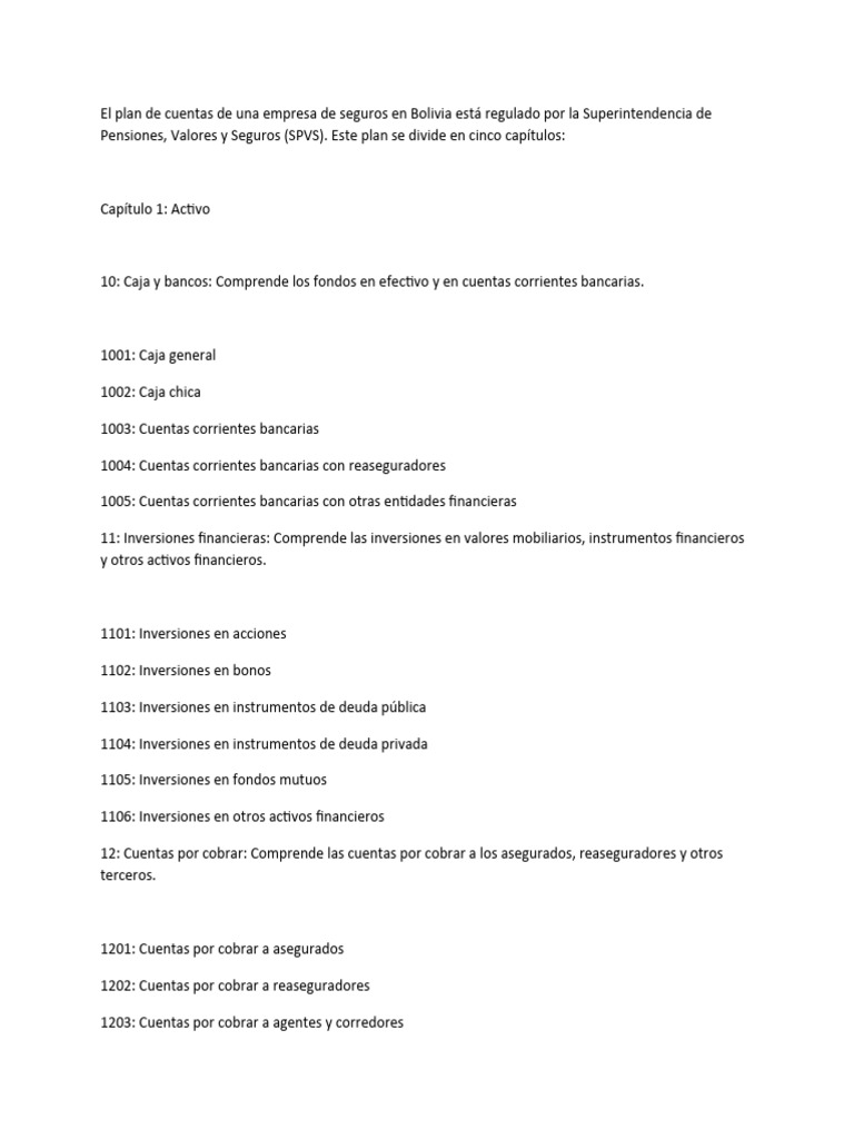 Plan de Cuentas para Aseguradoras en Bolivia | PDF | Seguro | Sector ...