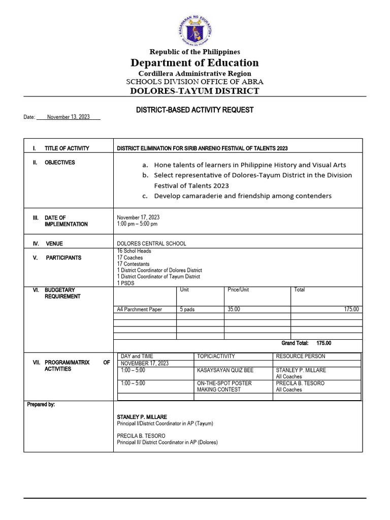 District Elimination for Sirib Festival 2023 | PDF