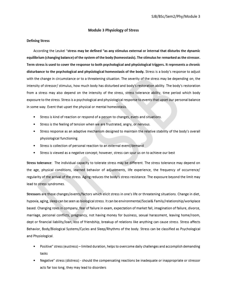 Physiology of Stress | PDF | Stress (Biology) | Hypothalamic–Pituitary ...