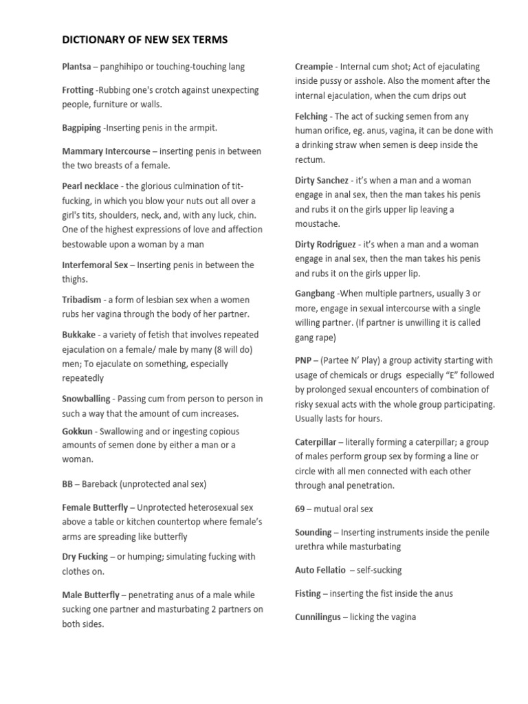 Dictionary of Sex Terms | PDF | Sexual Intercourse | Anal Sex