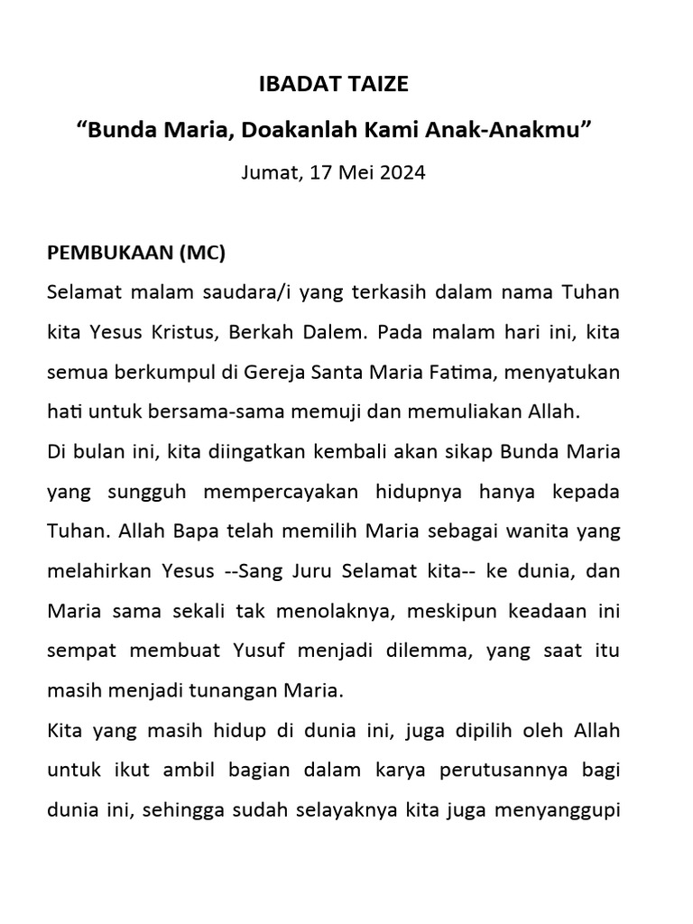 Ibadat Taize: Doa dan Pujian Katolik | PDF