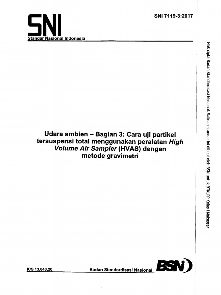 Sni 7119 3 2017 tentang udara ambien bagian 3 cara uji partikel
