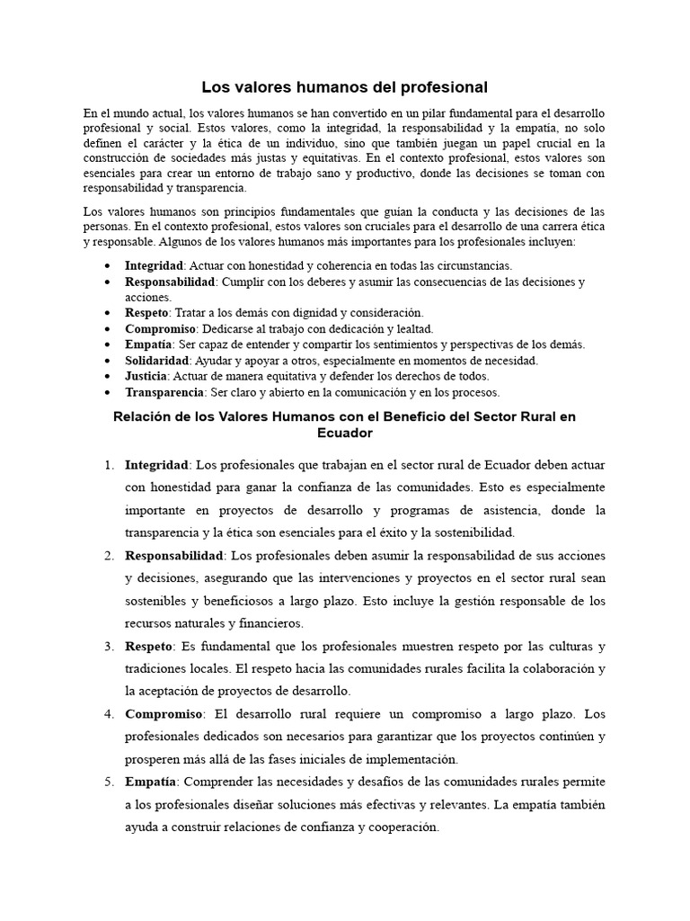 Los Valores Humanos Del Profesional Pdf Agricultura Empatía