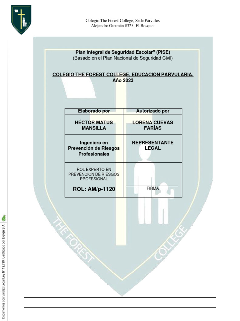 Plan de Seguridad Escolar PISE 2023 | PDF | Educación de la primera ...