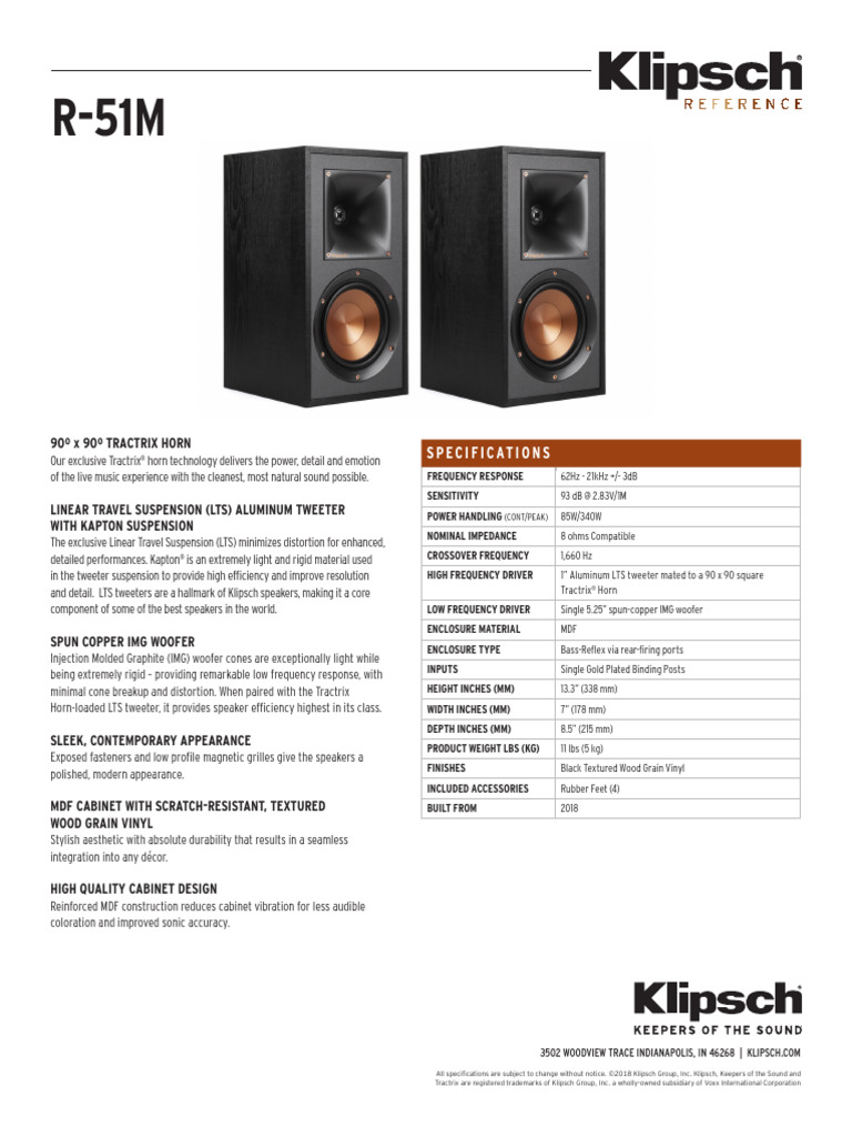 Klipsch R-51M | PDF | Loudspeaker | Electronics
