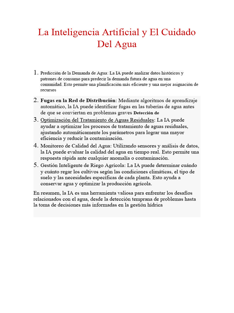 IA en la Gestión del Agua y Eficiencia | PDF | Inteligencia artificial ...