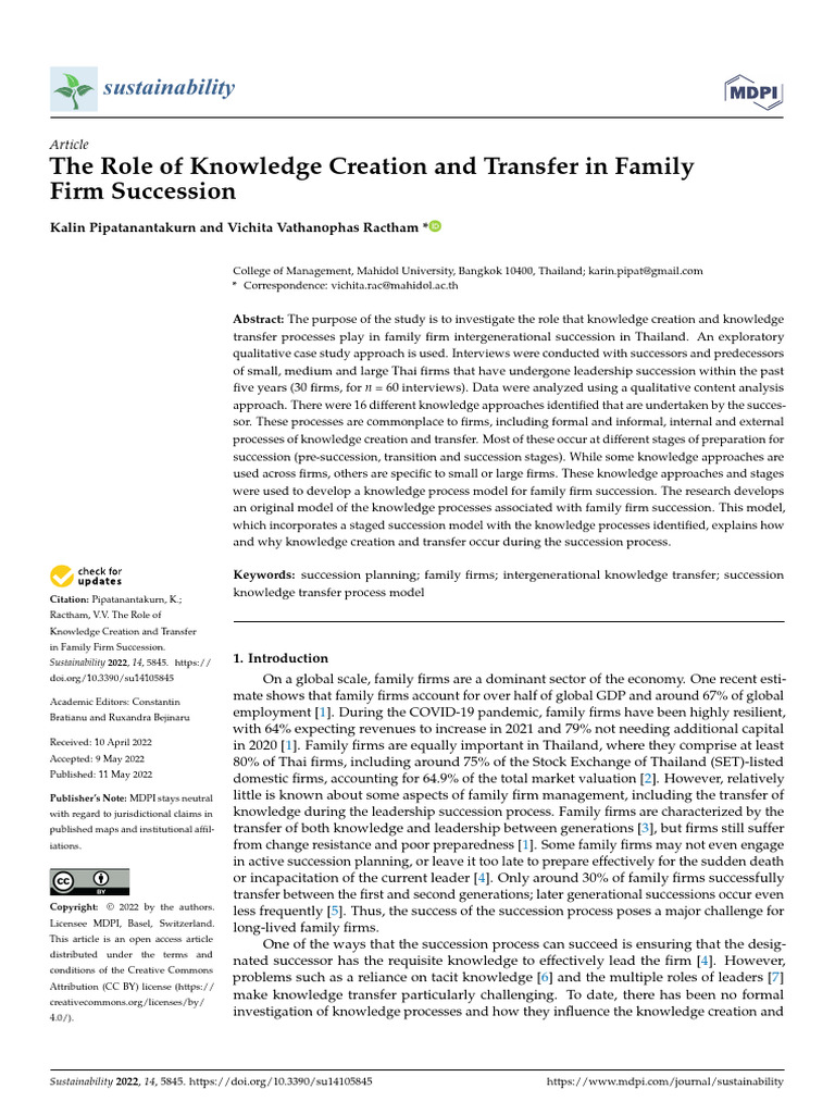 The Role of Knowledge Creation and Transfer in Family | PDF | Knowledge ...