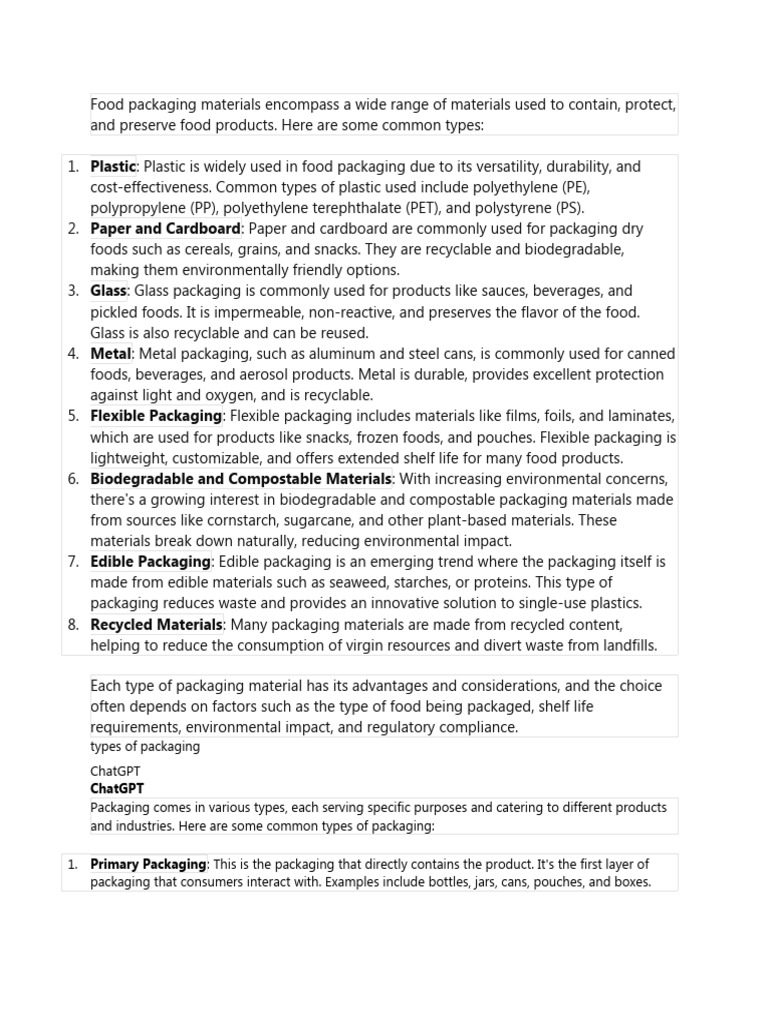 SELECT PACKAGING MATERIALS LESSON PLAN visual data 2