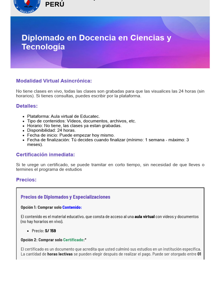 Diplomado en Docencia en Ciencias y Tecnología | PDF
