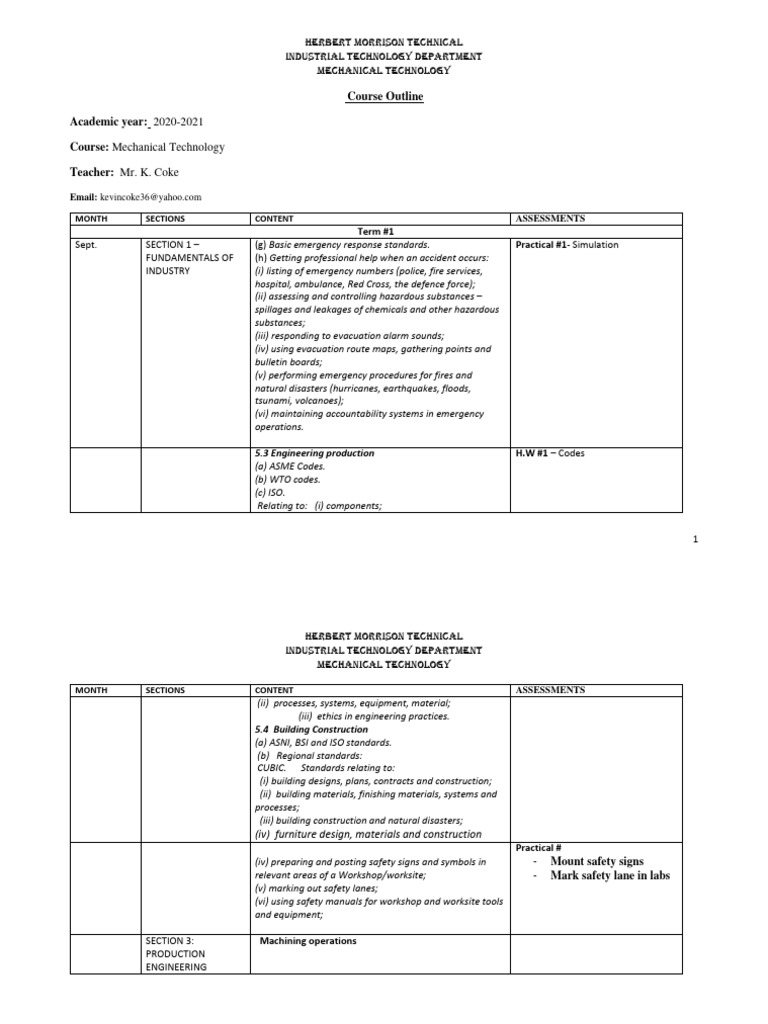 Mechanical Technology Course Outline 2020-2021 | PDF | Grinding ...
